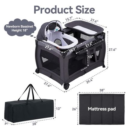 Pamo Babe Portable Playpen Foldable Playard for Baby and Toddler Mattress, Chang