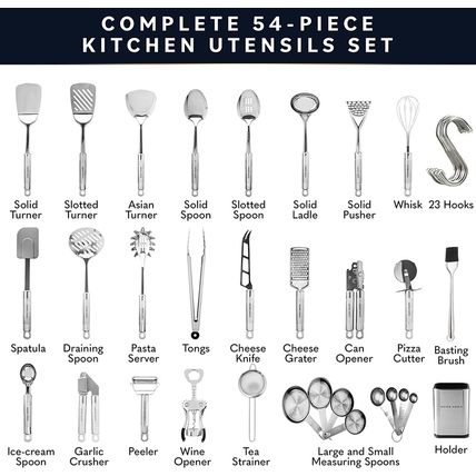Home Hero 54 Pcs Stainless Steel Kitchen Utensils Set - Nonstick Stainless Steel