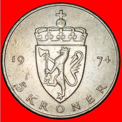 Ⰶ LION (1974-1988): NORWAY★5 CROWNS 1974B! OLAV V 1957-1991★LOW START★NO RESERVE