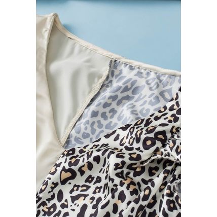 Apricot Half Leopard Patchwork Ruffle Sleeve Blouse
