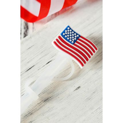 White American Flag Print PVC Soft Plastic Straw Lid
