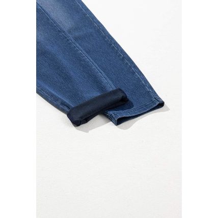 Navy Blue Skinny Elastic Waist Ankle Length Mid Waist Jeggings with Pockets