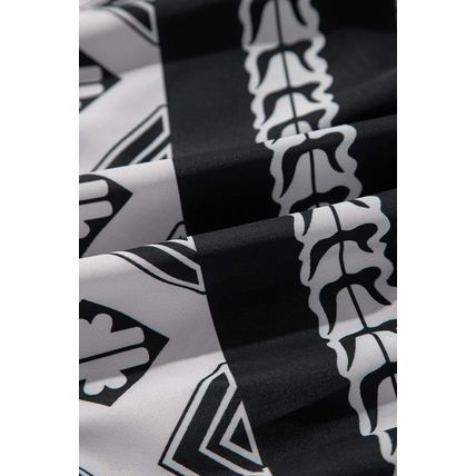Black Geometric Print V Neck Ruffled Dress