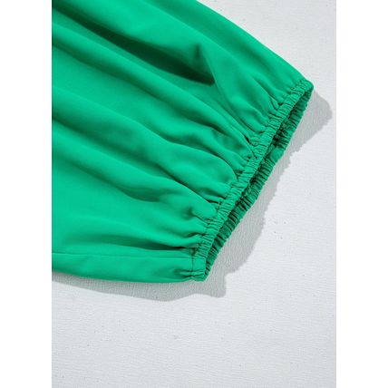 Bright Green Ruched Front Puff Sleeve Plus Size Long Dress