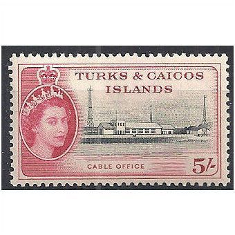 T & C Islands 1957 SG249 5/- Black & Carmine Fine Mounted Mint.