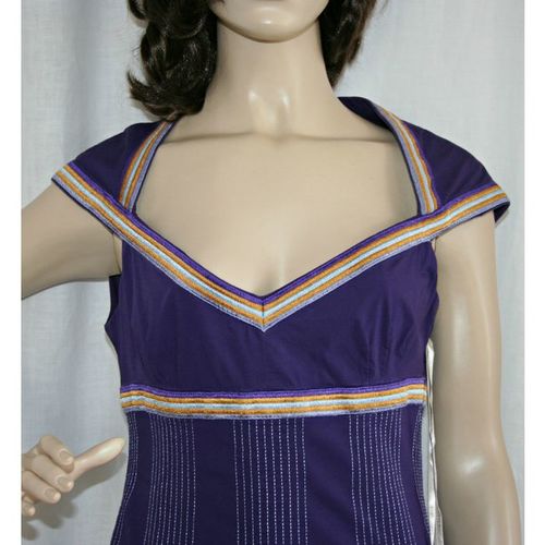 Karen Millen Purple Gold Embroidered Dress Size 12 New with Tag