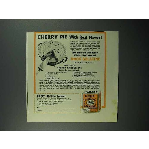 1942 Knox Gelatine Ad - Cherry Pie With Real Flavor