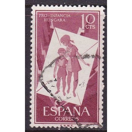 SPAIN 1956 HUNGARIAN CHILD RELIEF 10c VALUE USED