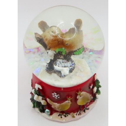Miniature Winter Robin Snow Globe Glitter 6.5 CM Gift Christmas Holiday Red Base
