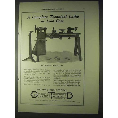 1922 Greenfield Tap and Die Ad - Training Lathe