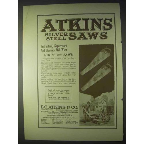 1922 Atkins Silver Steel Saws Ad - Instructors