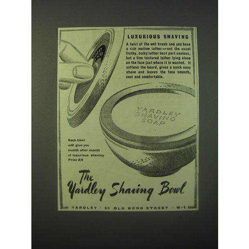 1940 Yardley Shaving Bowl Ad - Luxurious shaving