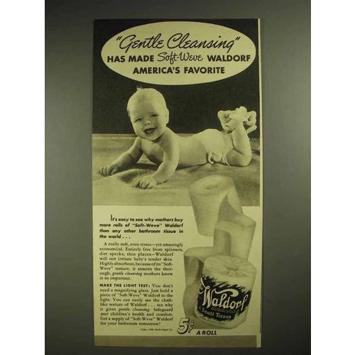 1940 Scott Tissue Waldorf Toilet Paper Ad - Gentle Cleansing