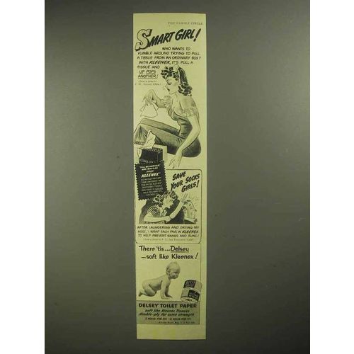 1942 Kleenex Tissues, Delsey Toilet Paper Ad - Girl