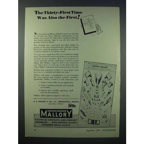 1943 Mallory Electrical Contacts Ad - Also the First