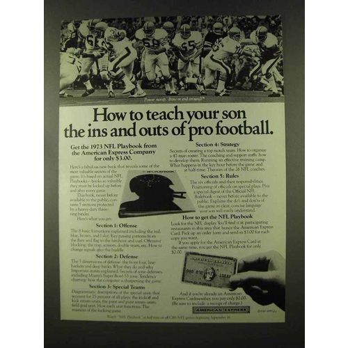 1973 American Express Ad - Ins Outs of Pro Football