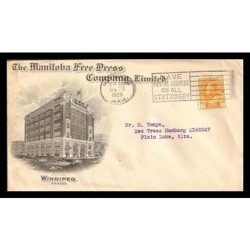 Canada Admiral 1 Cent Rate 1923 Illustrated Winnipeg Free Press Newspaper