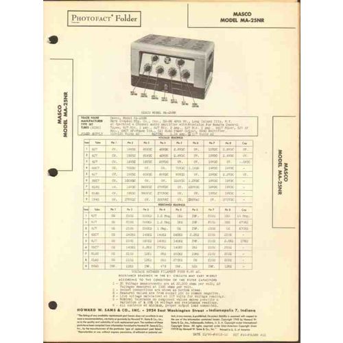MASCO model MA-25NR 9 tube 4 ch audio amplifier Sams Photofact manual