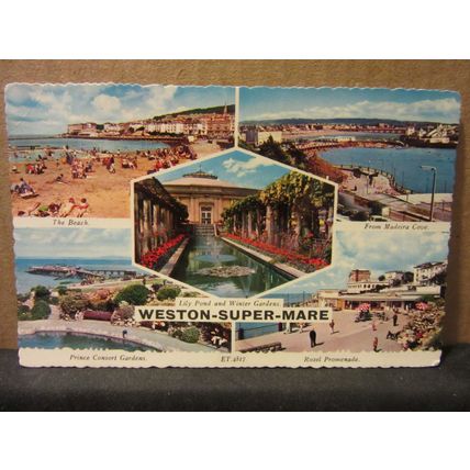multiview, WESTON-SUPER-MARE used postcard by Bamforth 1975? pm #