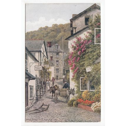 High Street Clovelly Devon 1937 A R Quinton Art Postcard 2948