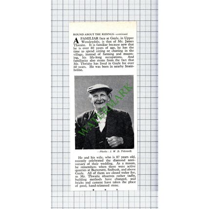 Mr James Thwaite Gayle Wensleydale Yorkshire Snaizholme - 1962 Small Cutting