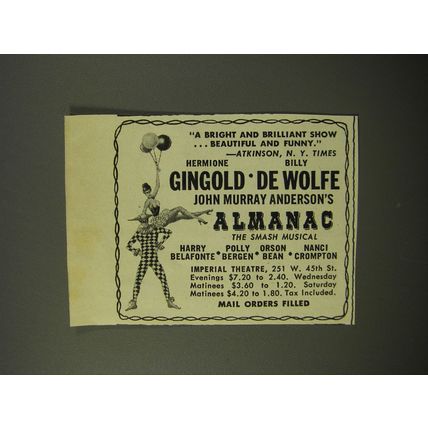 1954 Almanac Musical Ad - A bright and brilliant show ..beautiful and funny