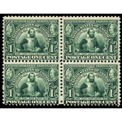 328, Mint OG NH 1¢ Jamestown Block Of Four Stamps Cat $260.00 - Stuart Katz
