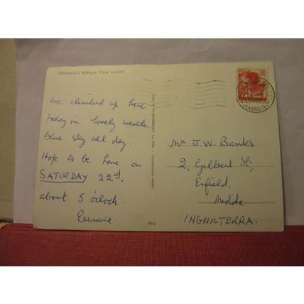 RIFUGIO PUEZ, DOLOMITES, ITALY used vintage postcard RP 1962 postmark #