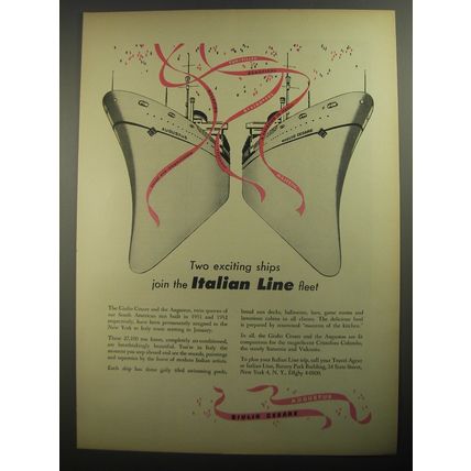1956 Italian Line Cruise Ad - Two exciting ships join the Italian Line Fleet