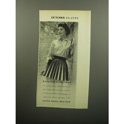 1957 Lord & Taylor Putnam-Morrill Cigarette-Pocket Apron Advertisement