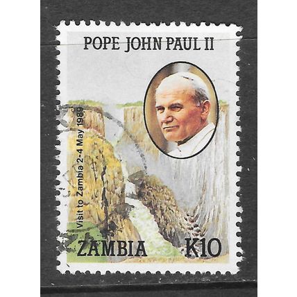 ZAMBIA 1989 POPE JOHN PAUL VISIT K10 PORTRAIT ZAMBESI FALL USED RELIGION
