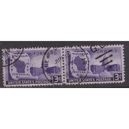 United States 1948 Wisconsin Centennial pair 3c Fine Used SG 954 VGC