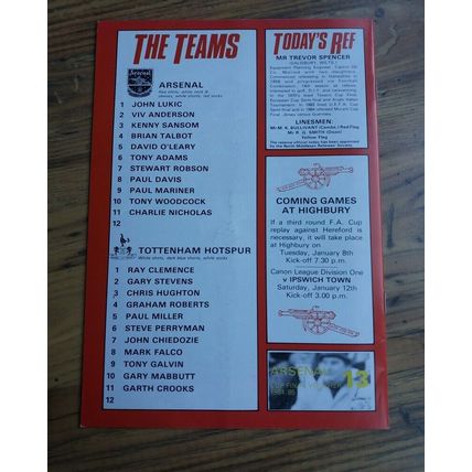 1984/85 Division 1 Programme & Ticket - Arsenal vs Tottenham / Spurs