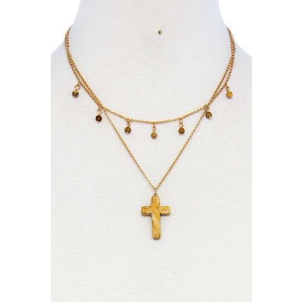 Double Layered Cross Pendant Chain Necklace