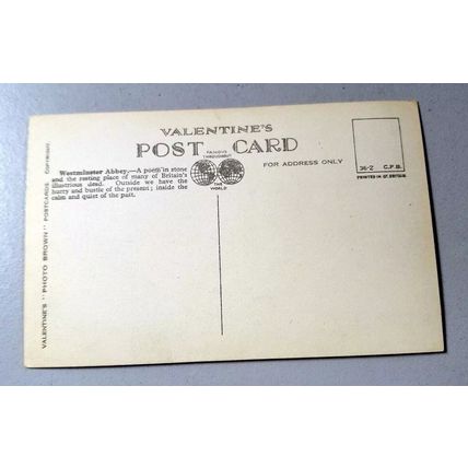 WESTMINSTER ABBEY LONDON : VALENTINE'S POSTCARD : 1892 ~