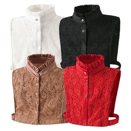 Women Lace Fake Satin Collar Button Down Detachable False Collar Half Shirt Top