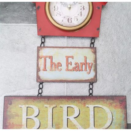 The Early Bird Wall Clock 70 CM Metal Shabby Chic Time Home Decor Gift