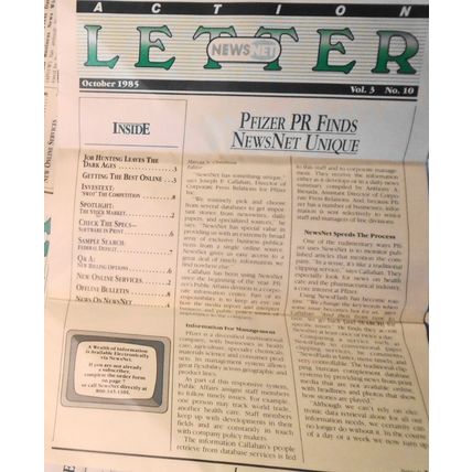 NewsNet Action Letter, 11 issues lot, 1985-1986. Electronic news service.
