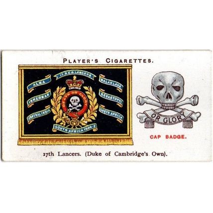 PLAYER'S CIGARETTE CARD DRUM BANNERS & CAP BADGES 1924 No.20 # 17th.LANCERS