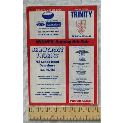 1977 programme Wakefield Trinity v. Widnes