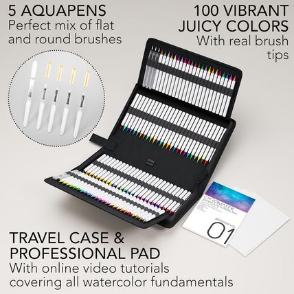 CHROMATEK 108 Watercolor Pens Set | Including 15 Page Pad & Online Video Tutoria