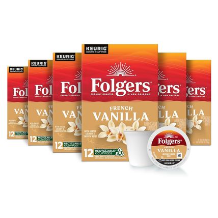 Folgers French Vanilla Flavored Coffee, 72 Keurig K-Cup Pods (Packaging May Vary