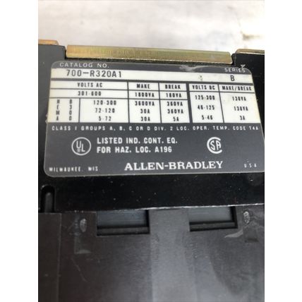 ALLEN BRADLEY 700-R320A1 INDUSTRIAL ELECTRICALLY RELAY,BUL. 700 TYPE R,FF