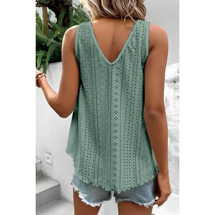 Mist Green Lace Crochet Splicing V Neck Loose Fit Tank Top