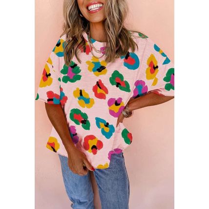 Pink Leopard Drop Shoulder Oversize Tee