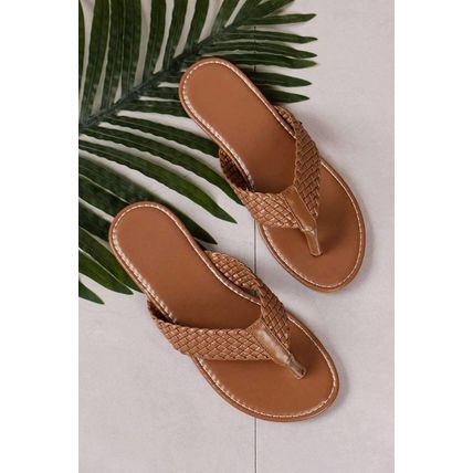 Chestnut Braided Strap PU Leather Flip Flop
