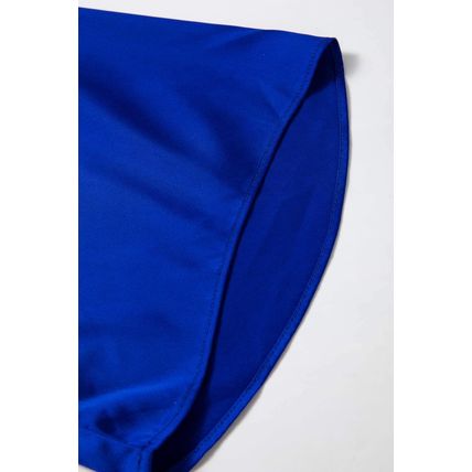 Dark Blue Asymmetric One Shoulder Bell Sleeve Satin Blouse