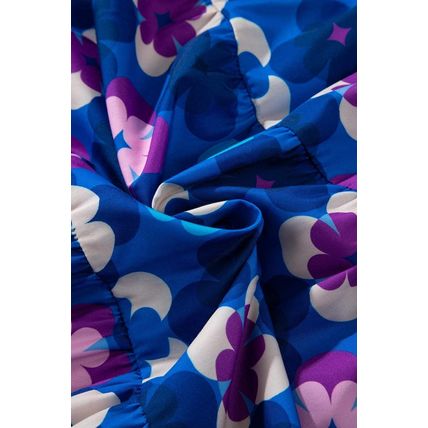 Blue Floral Peasant Sleeve Tiered Ruffle Midi Dress