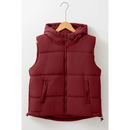 Clay Zip-up Side Pockets Hooded Puffer Vest