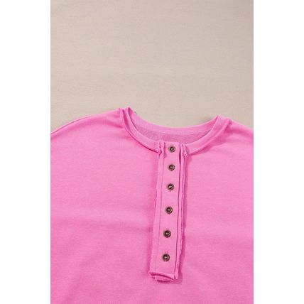Bonbon Sequin Patchwork High Low Hem Henley Sweatshirt